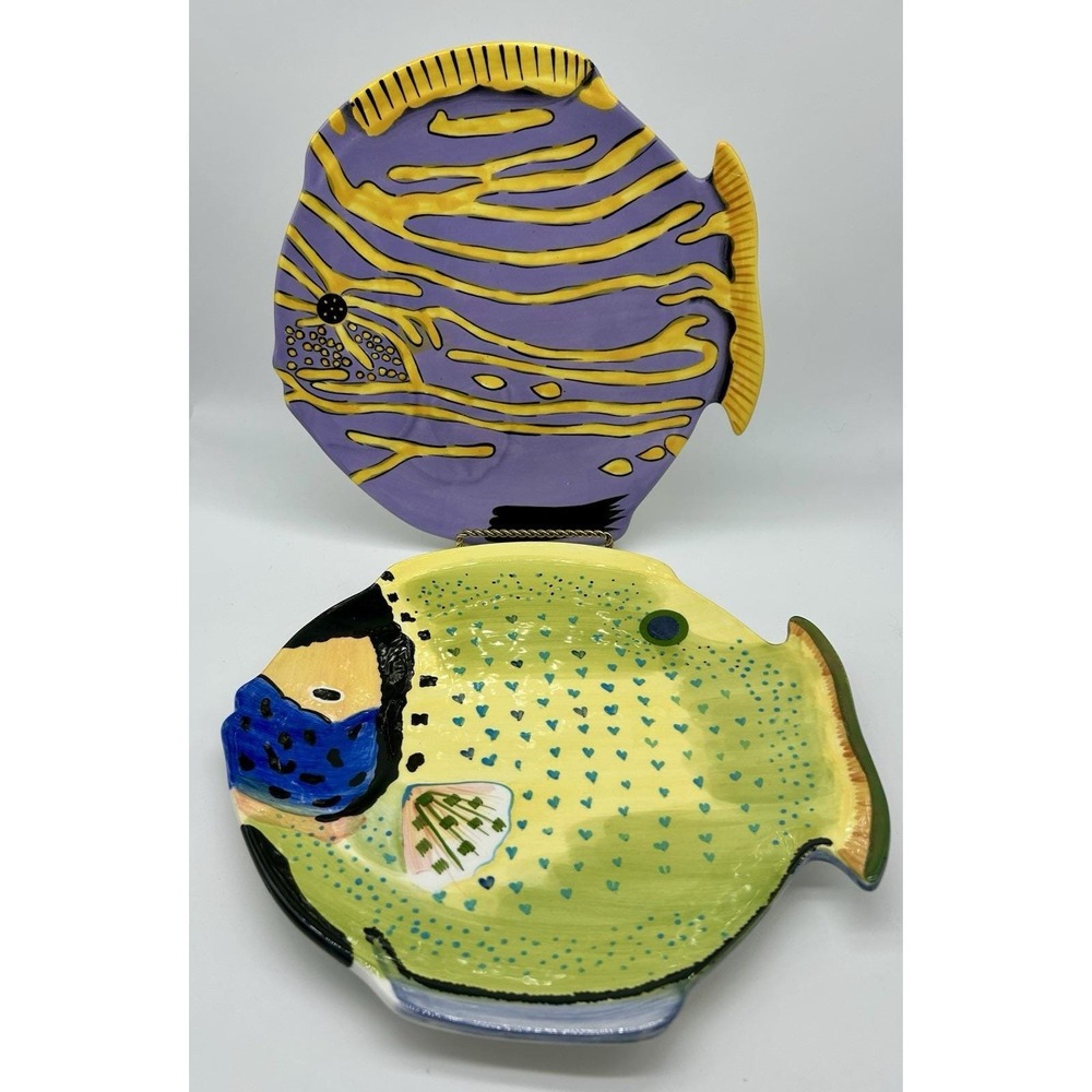 Fish Plates x2 Studio Nova Hand Painted Barrier Reef 10" Colourful Pool Party